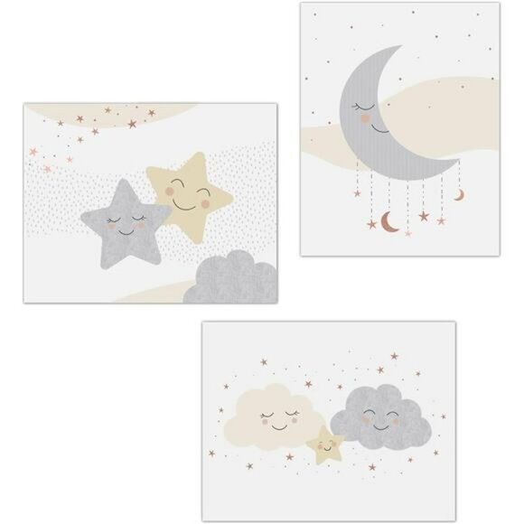 Nursery wall art set moon star cloud prints unframed 11x14 baby room decor - Picture 2 of 5